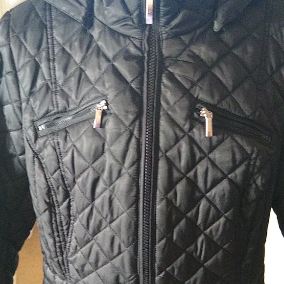 Laundry by design black quilted hooded long jacket/ coat size medium - Picture 2 of 13